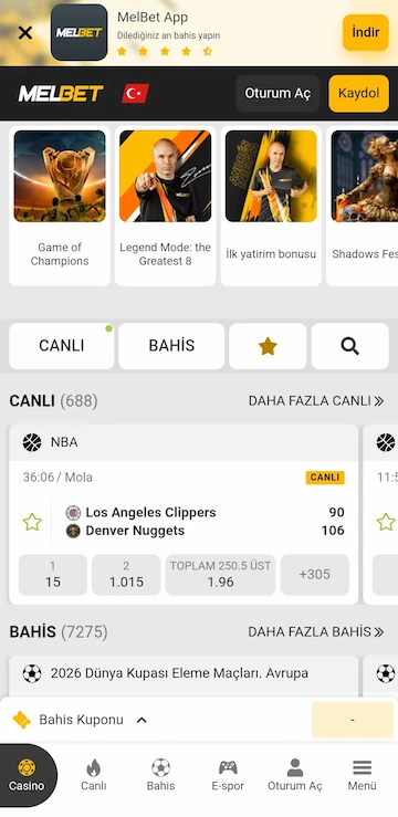 Melbet anasayfa ekran görüntüsü - melbet giriş