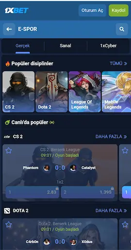 1xbet espor bahisleri, CS:GO, Dota 2 ve 1xGames oyun seçenekleri