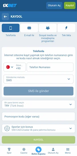 1xbet kayıt olma ekranı ve yeni üyelik formu görünümü