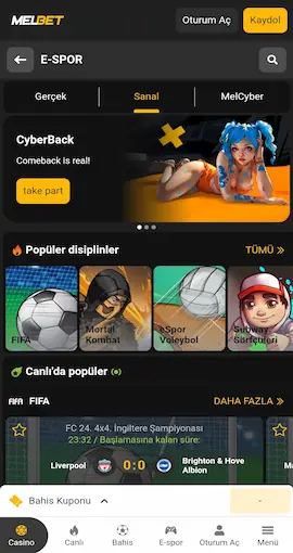 Melbet sanal sporlar, sanal futbol ve hızlı kazanç bahis seçenekleri