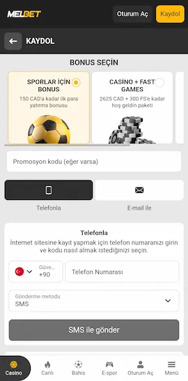 Melbet üyelik kayıt formu ve hızlı hesap açma ekranı görüntüsü